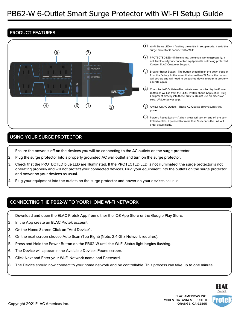 Page n°1 - Manuel utilisateur ELAC Protek PB-62W