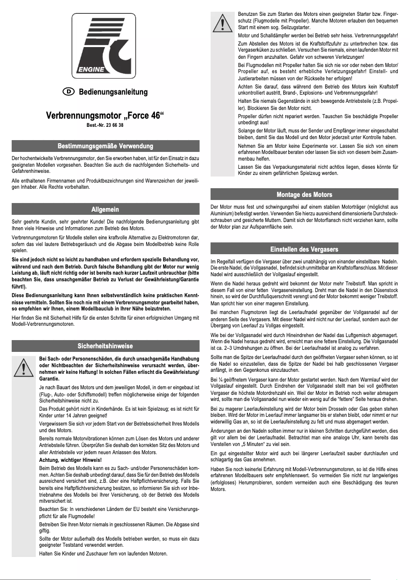 Página 1 del manual Manual de usuario Force Engine Force 46