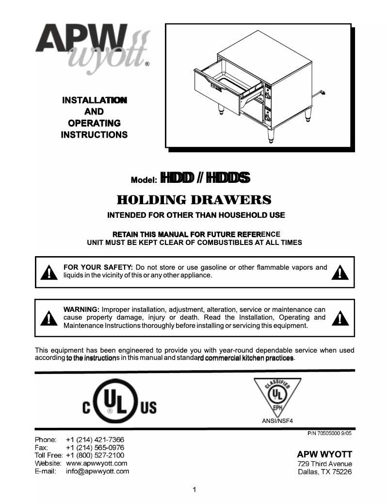 Página 1 del manual Manual de usuario APW Wyott HDDi-1B