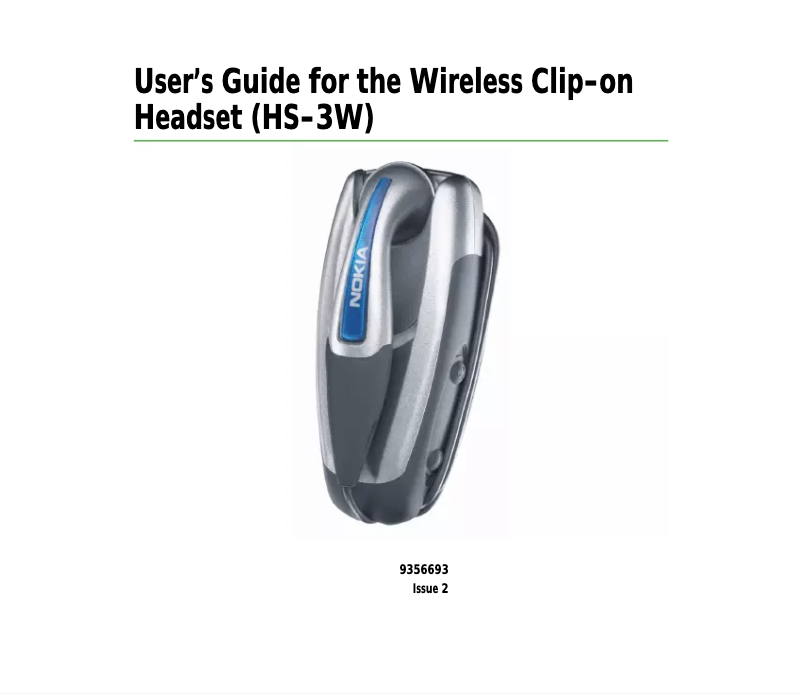 Page 1 de la notice Manuel utilisateur Nokia HS-3W