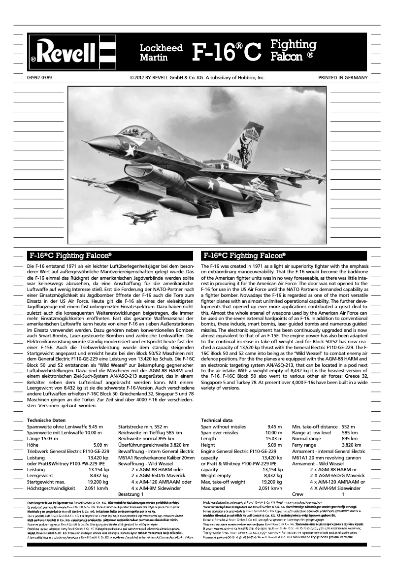 Page n°1 - Manuel utilisateur Revell Lockheed Martin F-16C Fighting Falcon