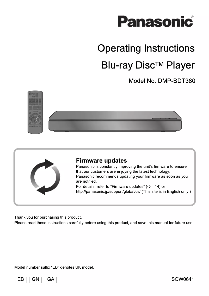 Page 1 de la notice Manuel utilisateur Panasonic DMP-BDT380GN