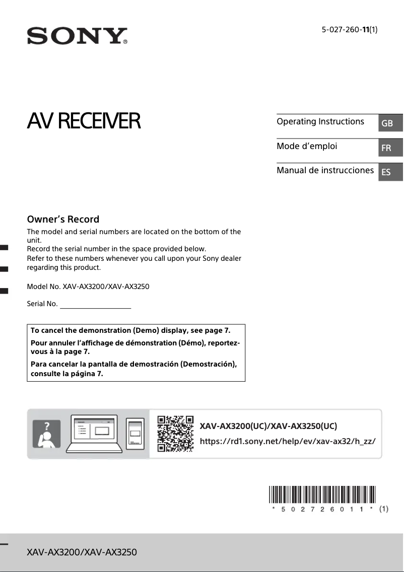 Image de la première page du manuel de l'appareil XAV-AX3200