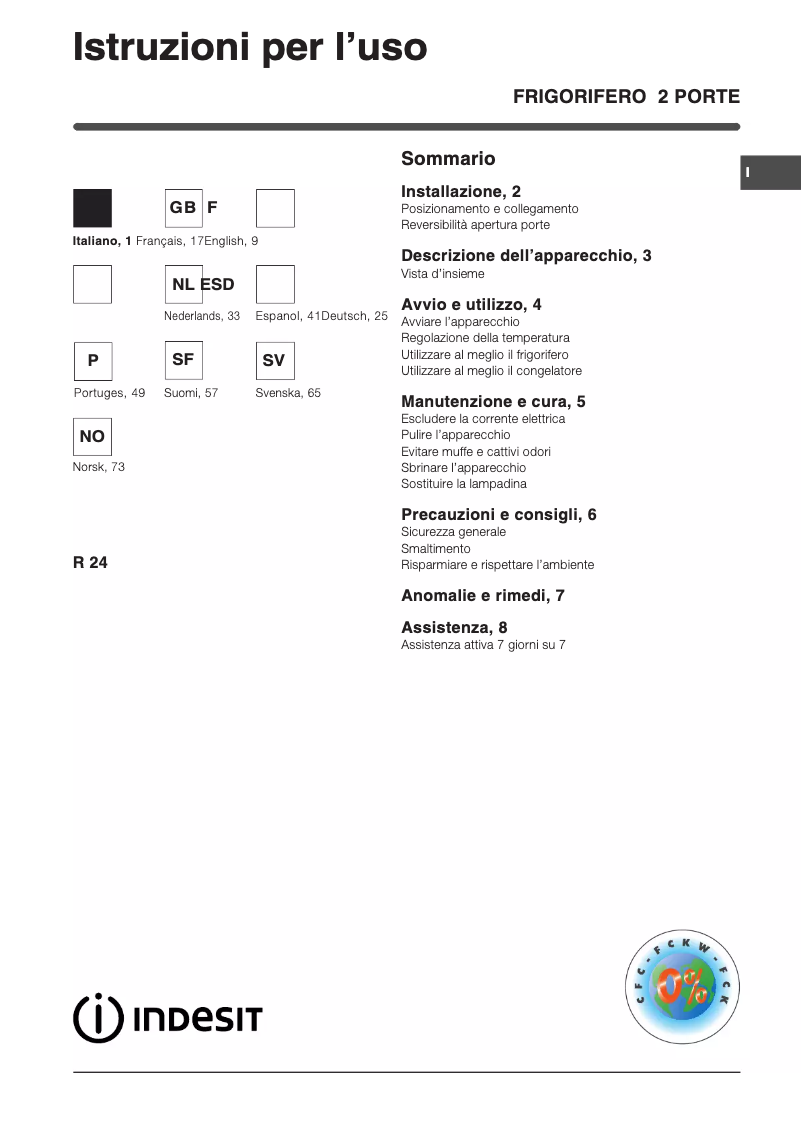 Page 1 de la notice Manuel utilisateur Indesit R 24