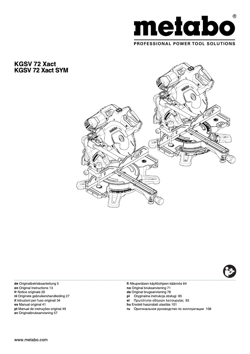 Page 1 de la notice Manuel utilisateur Metabo KGSV 72 Xact
