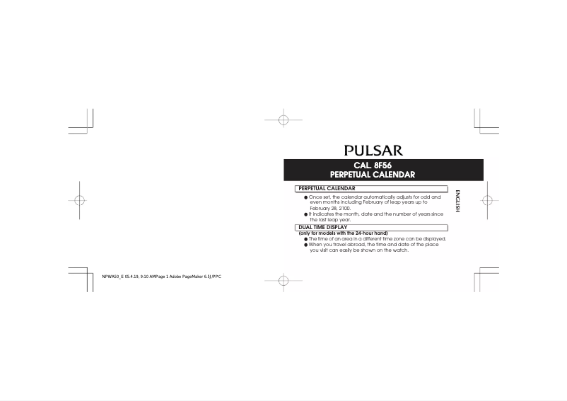Page n°1 - Manuel utilisateur Pulsar 8F56