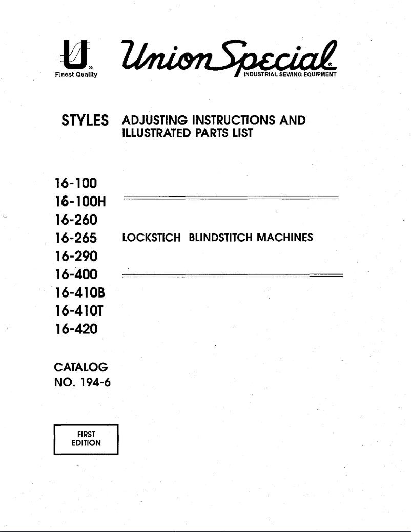 Page n°1 - Manuel utilisateur Union Special 16-420