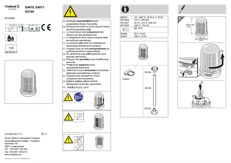 Page 1 de la notice Manuel utilisateur Friedland E4071