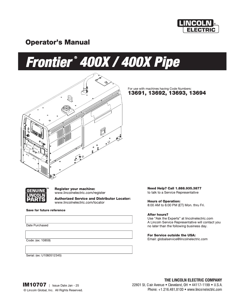 Página 1 del manual Manual de usuario Lincoln Electric Frontier 400X
