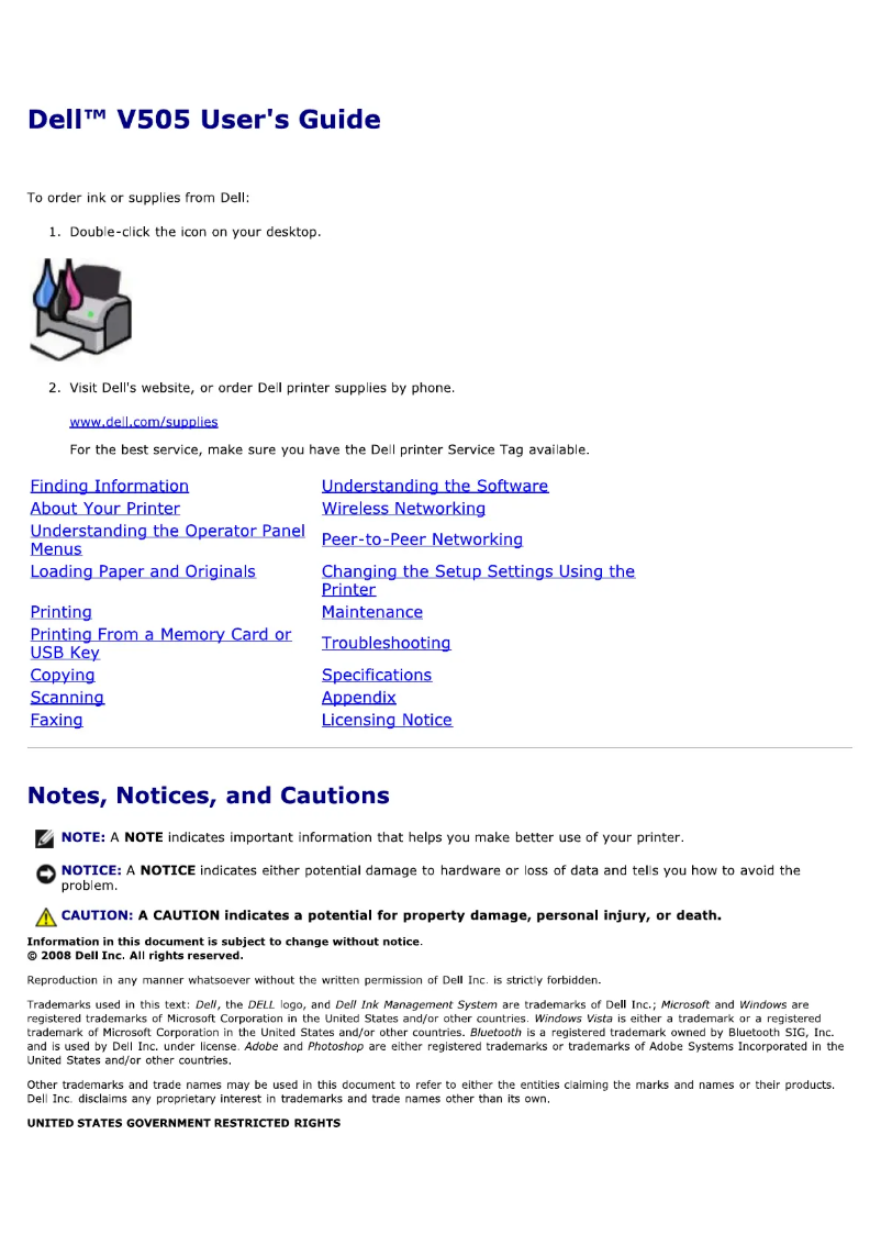 Page 1 de la notice Manuel utilisateur Dell V505w