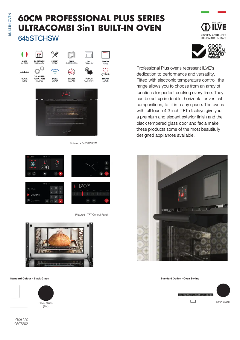 Page 1 de la notice Fiche technique Ilve 645STCHSWBK
