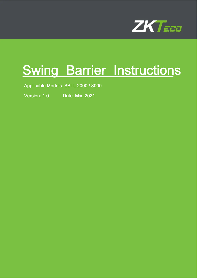 Page 1 de la notice Manuel utilisateur ZKTeco SBTL3211