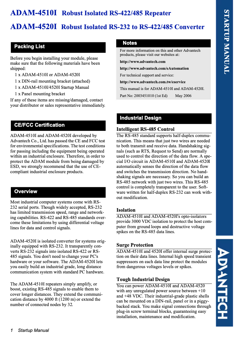 Image de la première page du manuel de l'appareil ADAM-4520I