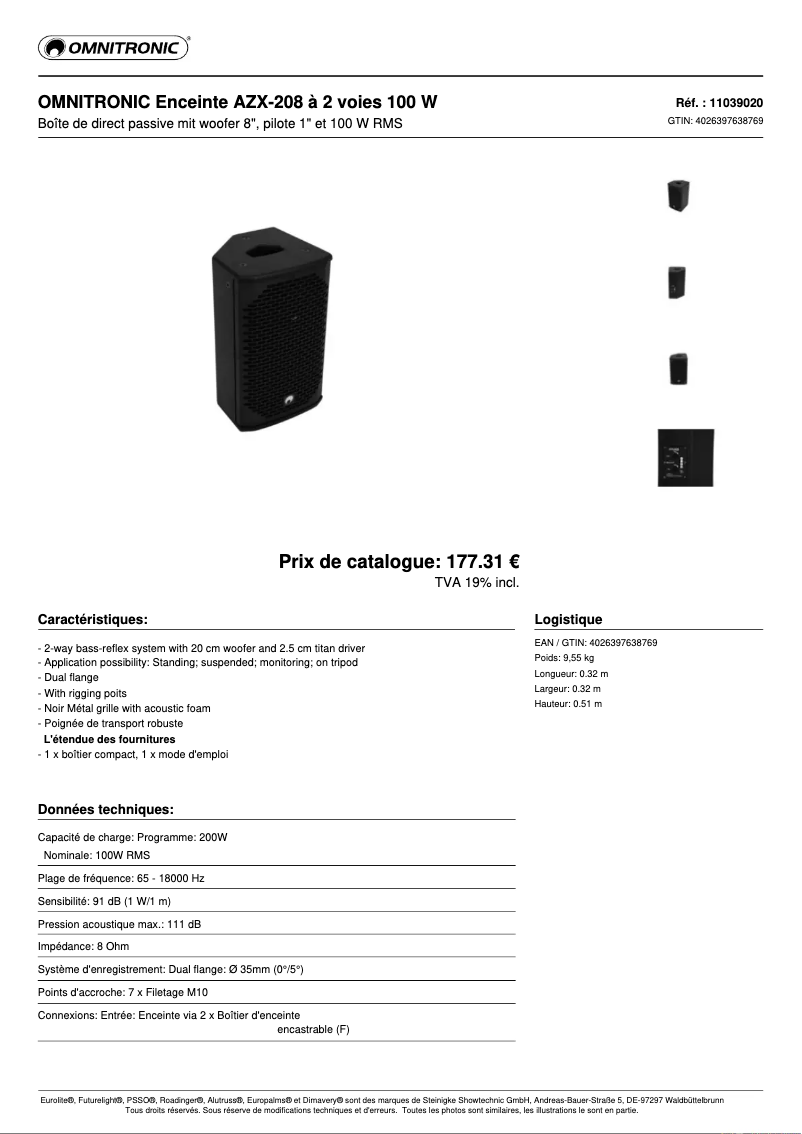 Page n°1 - Fiche technique Omnitronic AZX-208