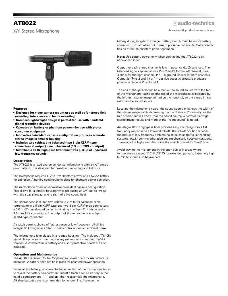 Página 1 del manual Guía de inicio rápido Audio-Technica AT8022