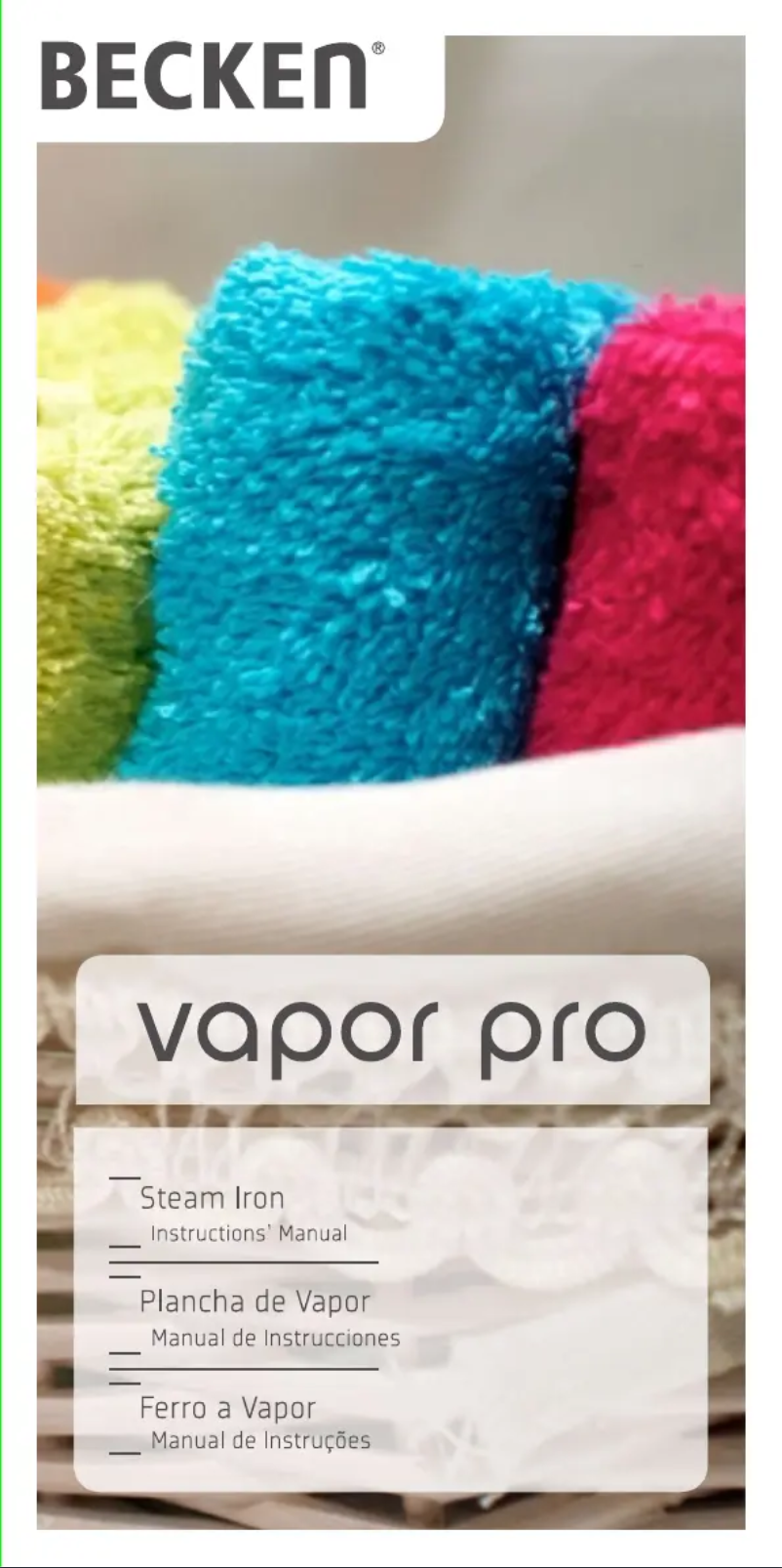 Page 1 de la notice Manuel utilisateur Becken Vapor Pro HG5061