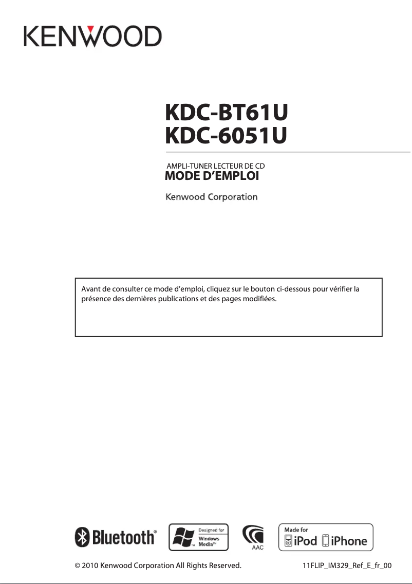 Page n°1 - Manuel utilisateur Kenwood KDC-BT61U