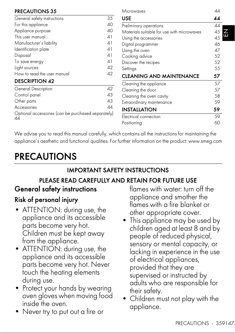 Page n°1 - Manuel utilisateur Smeg SO4101M0B3K