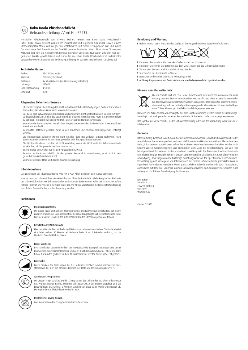 Page n°1 - Manuel utilisateur Reer Koko Koala Plush 52431