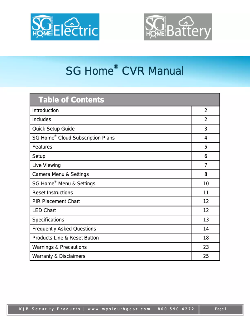 Page n°1 - Manuel utilisateur KJB Security Products SG Home CVR