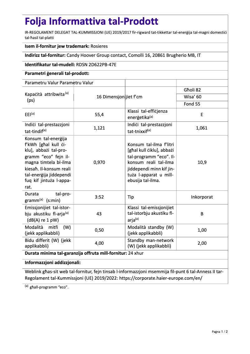 Image de la première page du manuel de l'appareil RDSN 2D622PBE