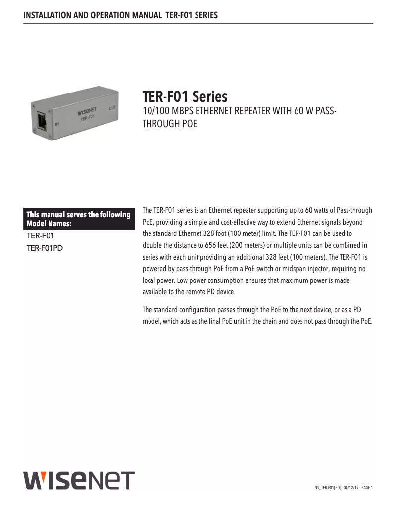 Image de la première page du manuel de l'appareil TER-F01