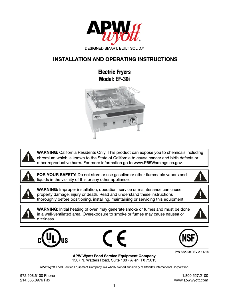 Page 1 of the manual User Manual APW Wyott EF-30i