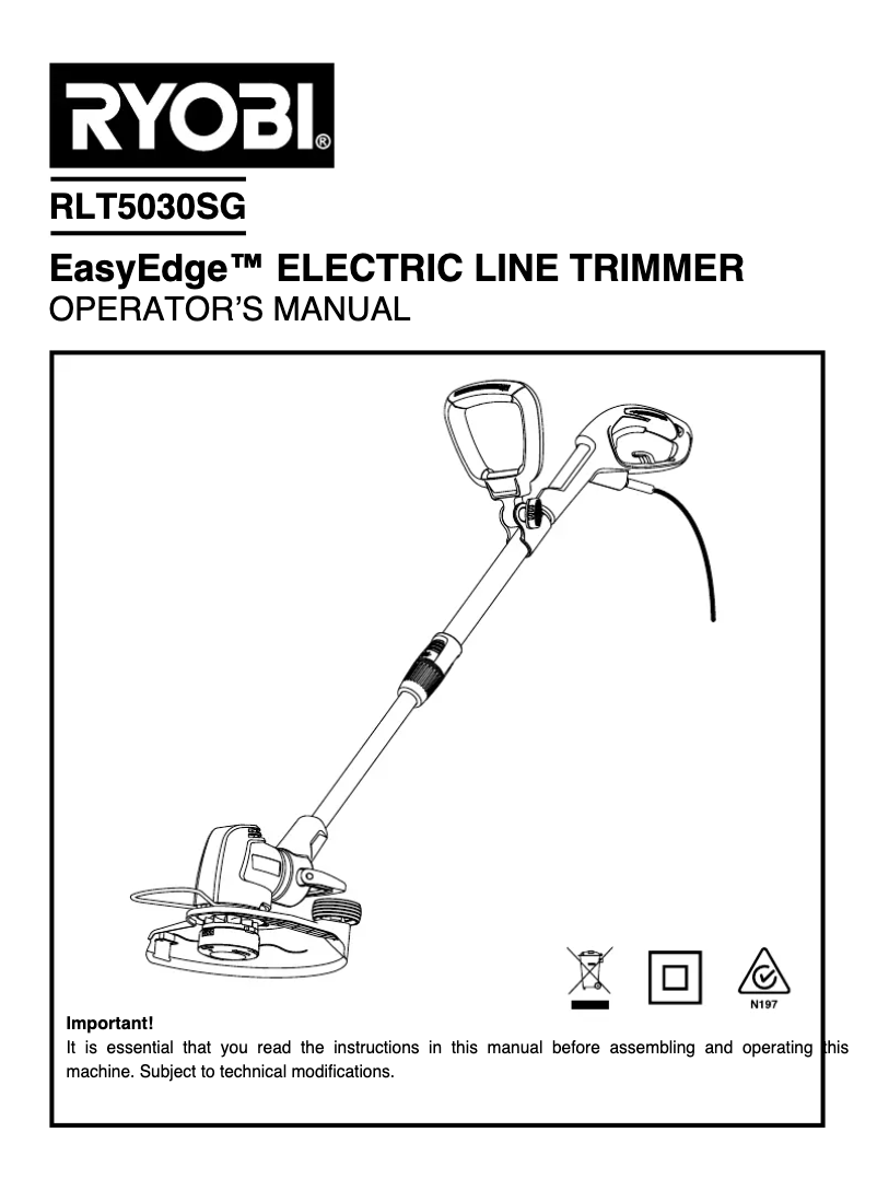Page 1 de la notice Manuel utilisateur RYOBI RLT5030SG