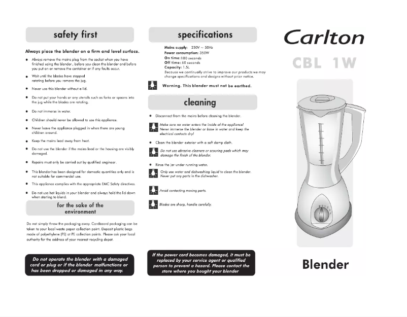 Page 1 de la notice Manuel utilisateur Carlton CBL1W