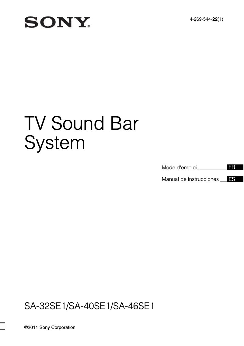 Page 1 de la notice Manuel utilisateur Sony SA-40SE1