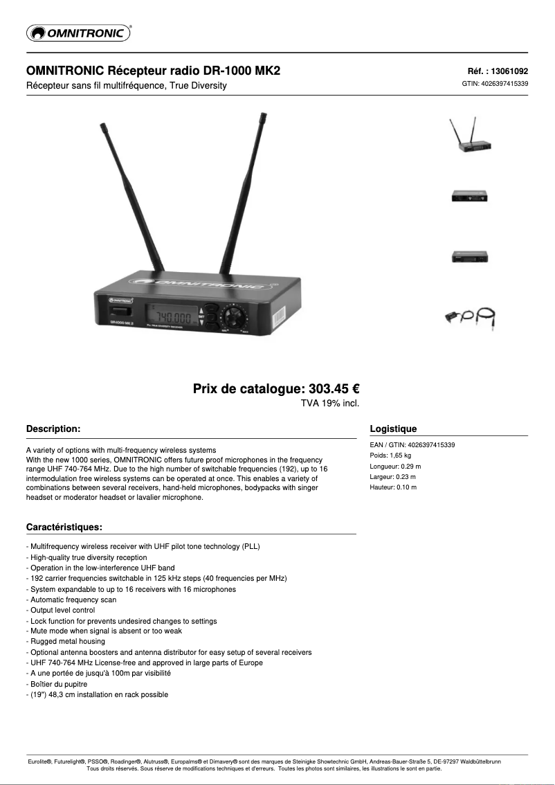 Página 1 del manual Ficha técnica Omnitronic DR-1000 MK2