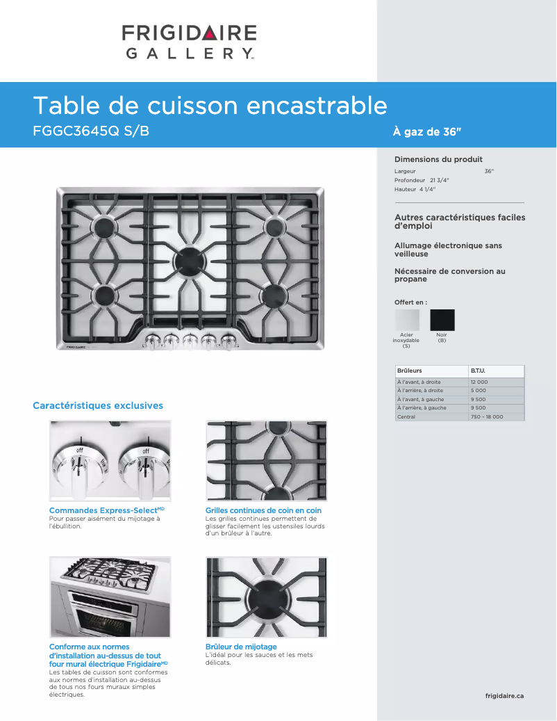 Page n°1 - Fiche technique Frigidaire FGGC3645QS