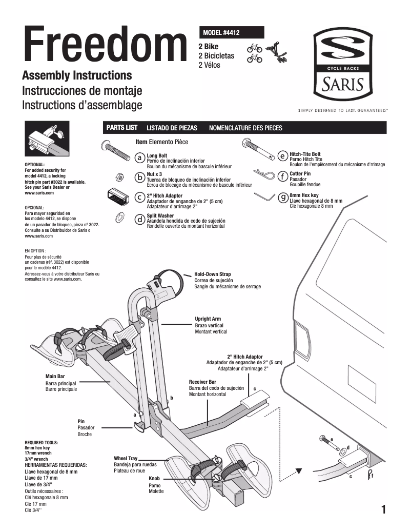 Página 1 del manual Manual de usuario Saris Freedom