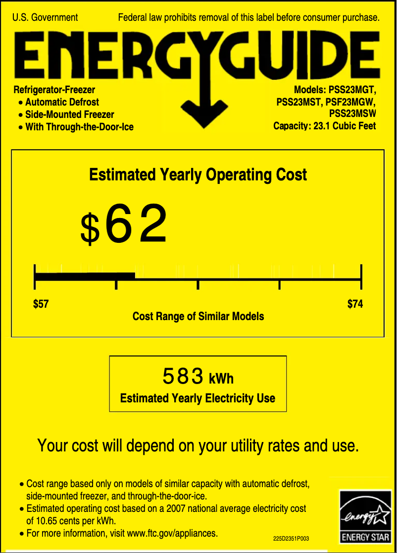 Página 1 del manual Etiqueta energética GE PSS23MGTWW