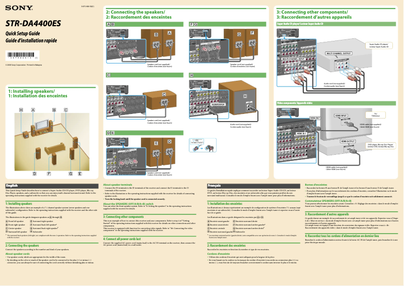 Page 1 de la notice Guide d'installation Sony STR-DA4400ES