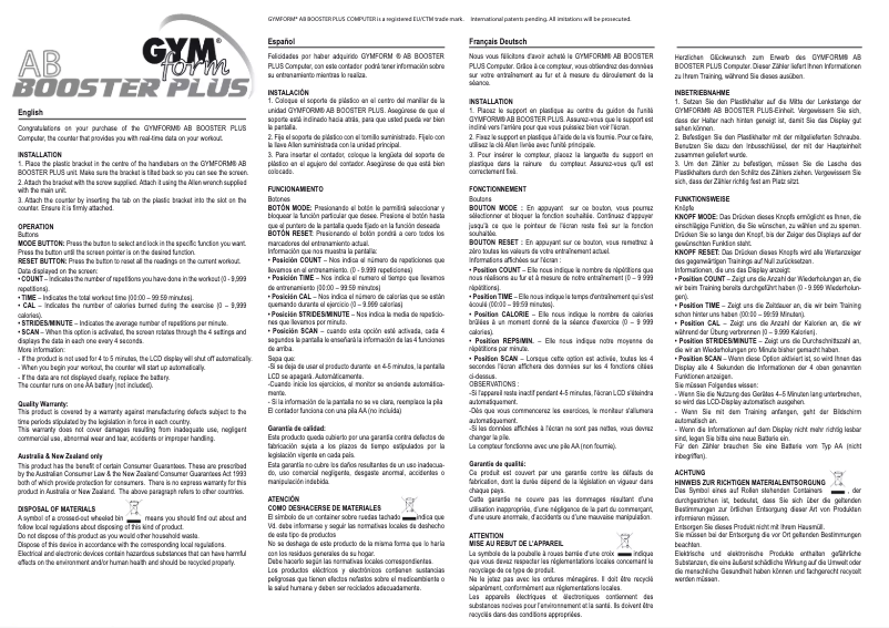 Image de la première page du manuel de l'appareil Ab Booster PLUS