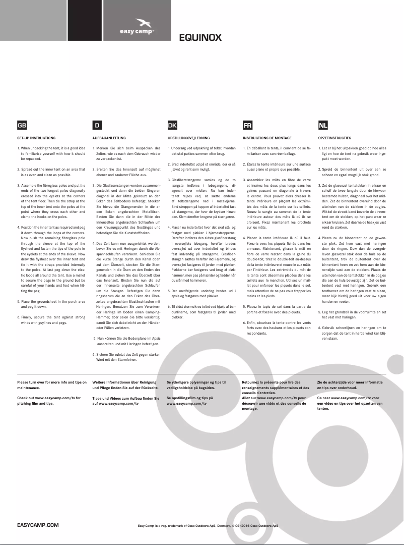 Page n°1 - Manuel utilisateur Easy Camp Equinox 200