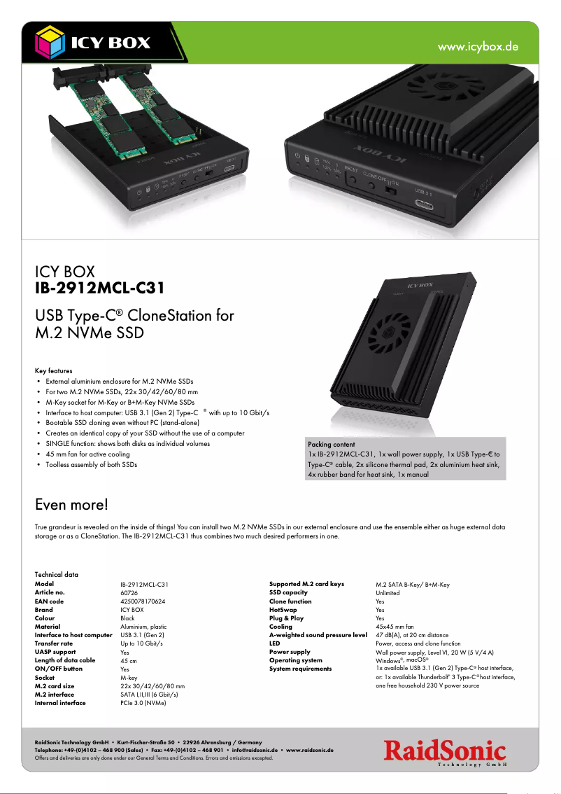 Page n°1 - Fiche technique Icy Box IB-2912MCL-C31