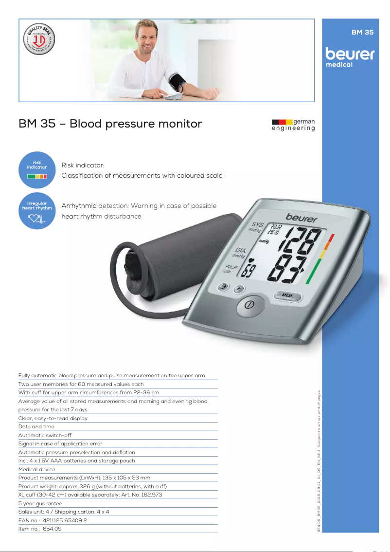 Page 1 de la notice Fiche technique Beurer BM 35