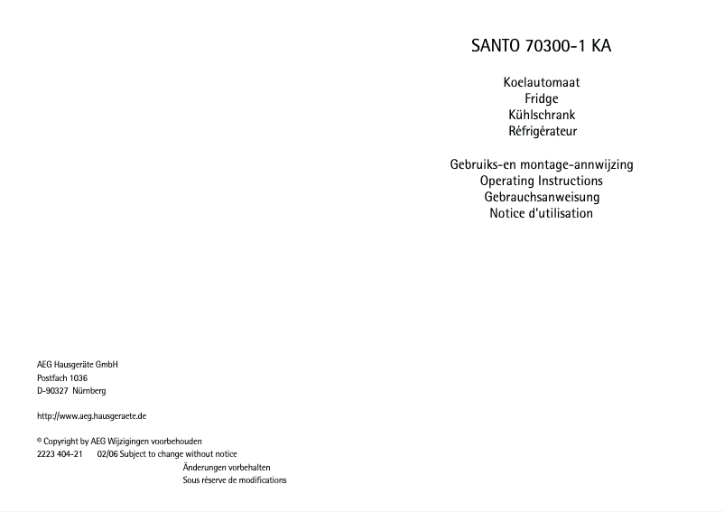 Page n°1 - Manuel utilisateur AEG Santo 70300 KA1