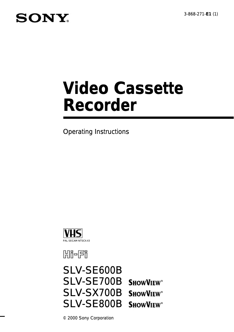 Page n°1 - Manuel utilisateur Sony SLV-SW600B