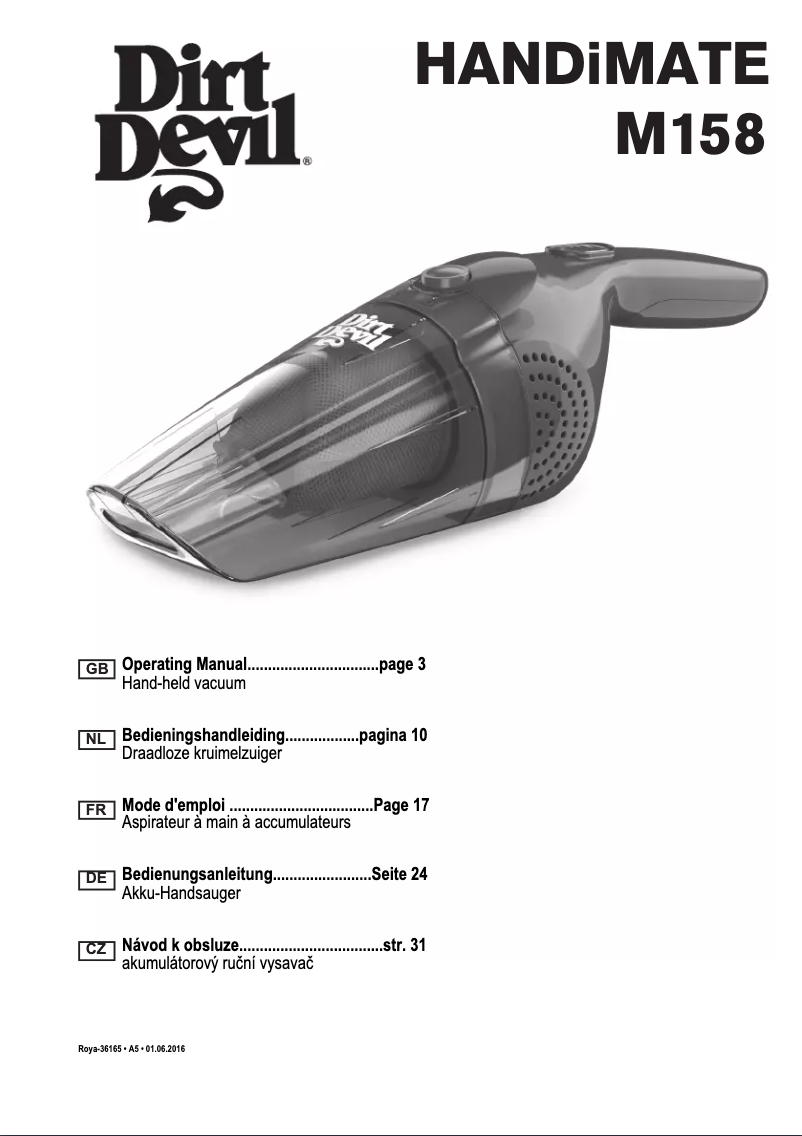 Page n°1 - Manuel utilisateur Dirt Devil Handimate M158