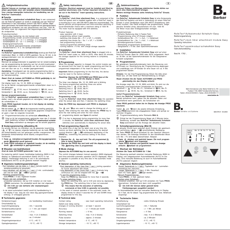 Page 1 de la notice Manuel utilisateur Berker 17627104