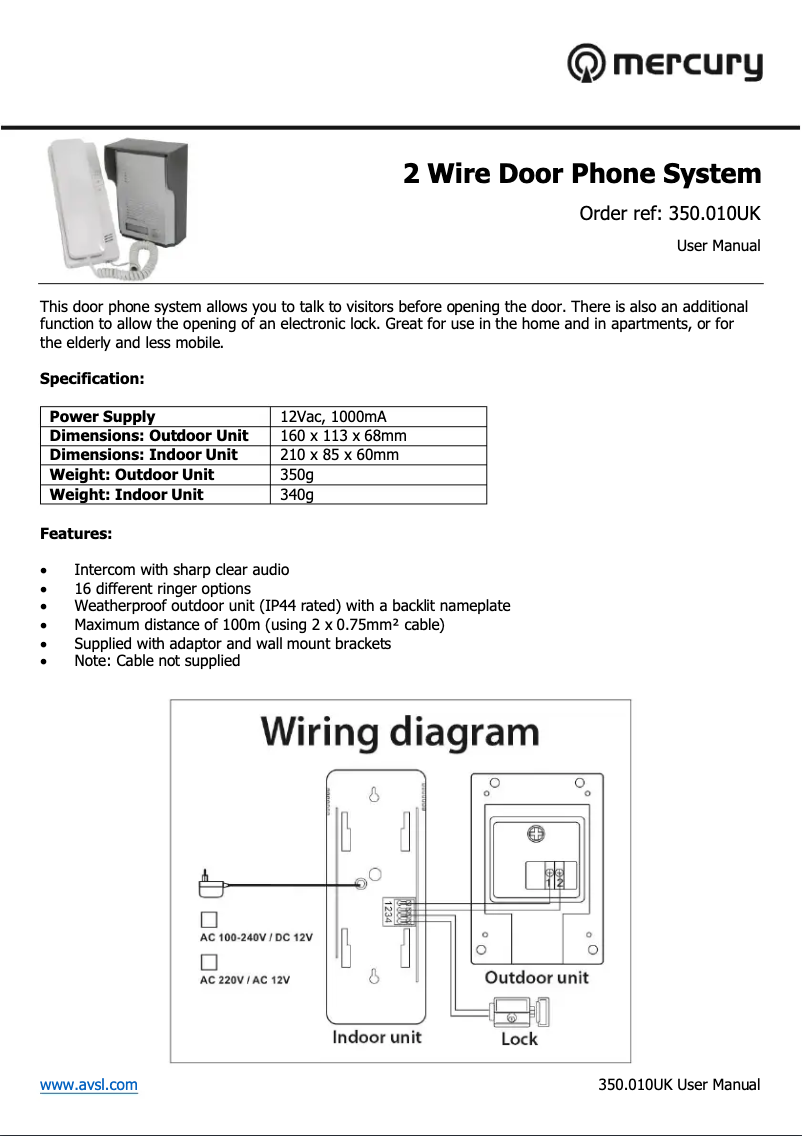 Page n°1 - Manuel utilisateur Mercury 2WDP010