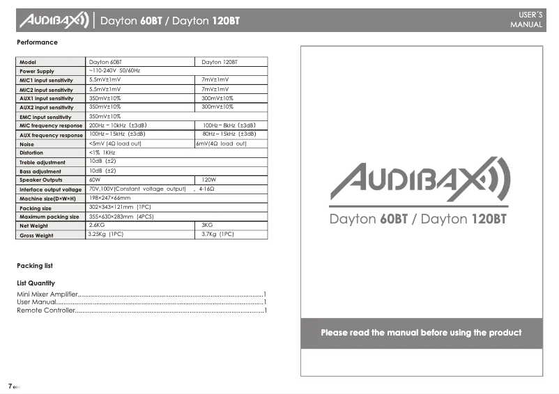 Page n°1 - Manuel utilisateur Audibax Dayton 120 BT