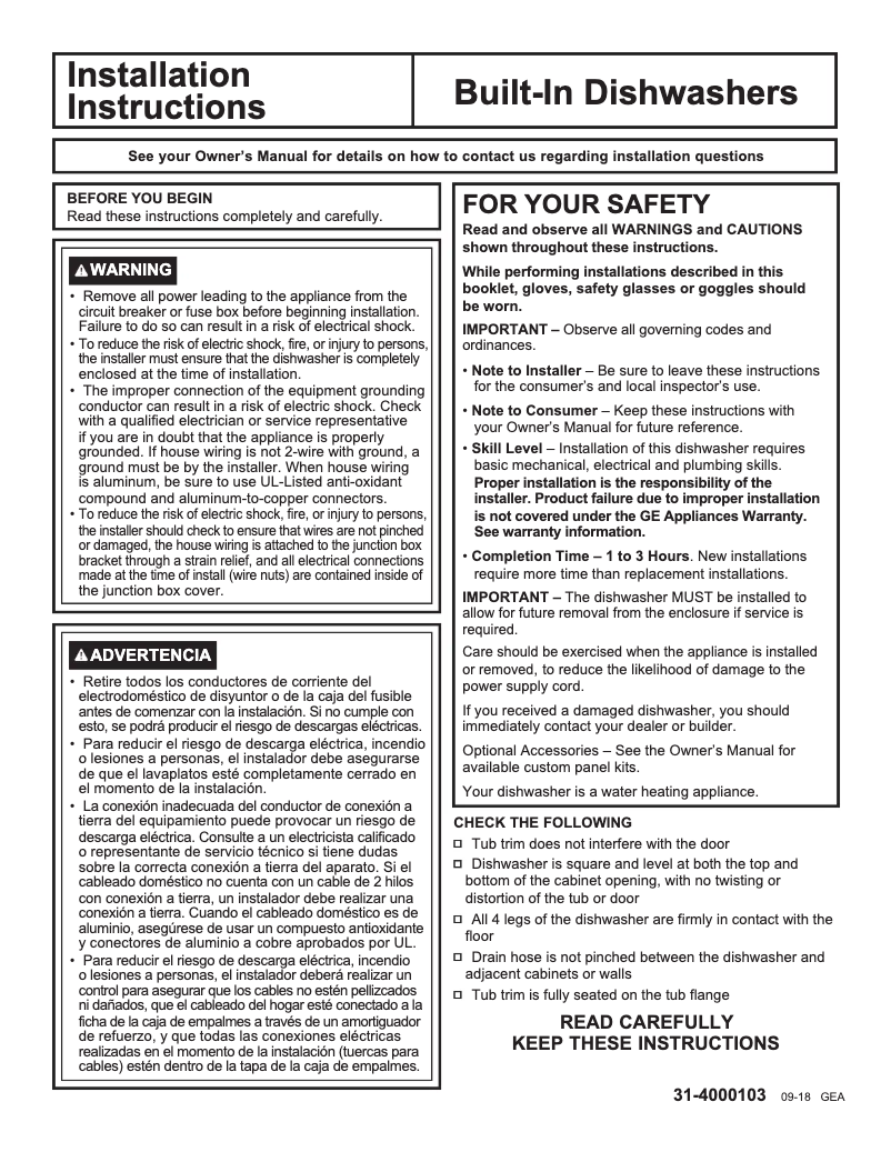 Page 1 de la notice Guide d'installation GE GDF630PFMDS