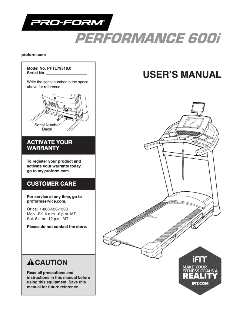 Page 1 de la notice Manuel utilisateur ProForm Performance 600i