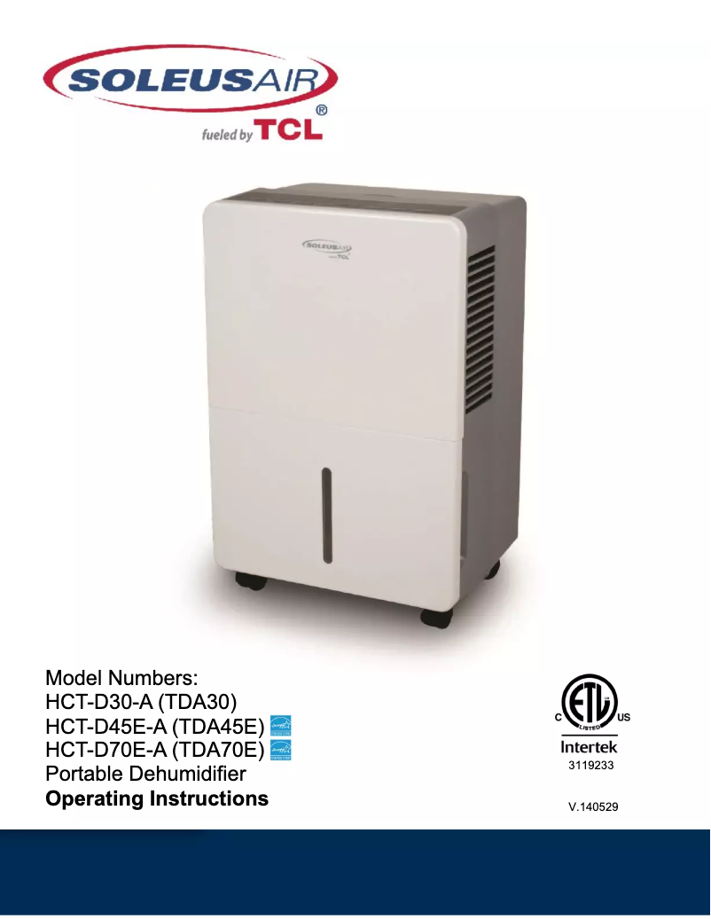 Page 1 de la notice Manuel utilisateur SoleusAir HCT-D70E-A
