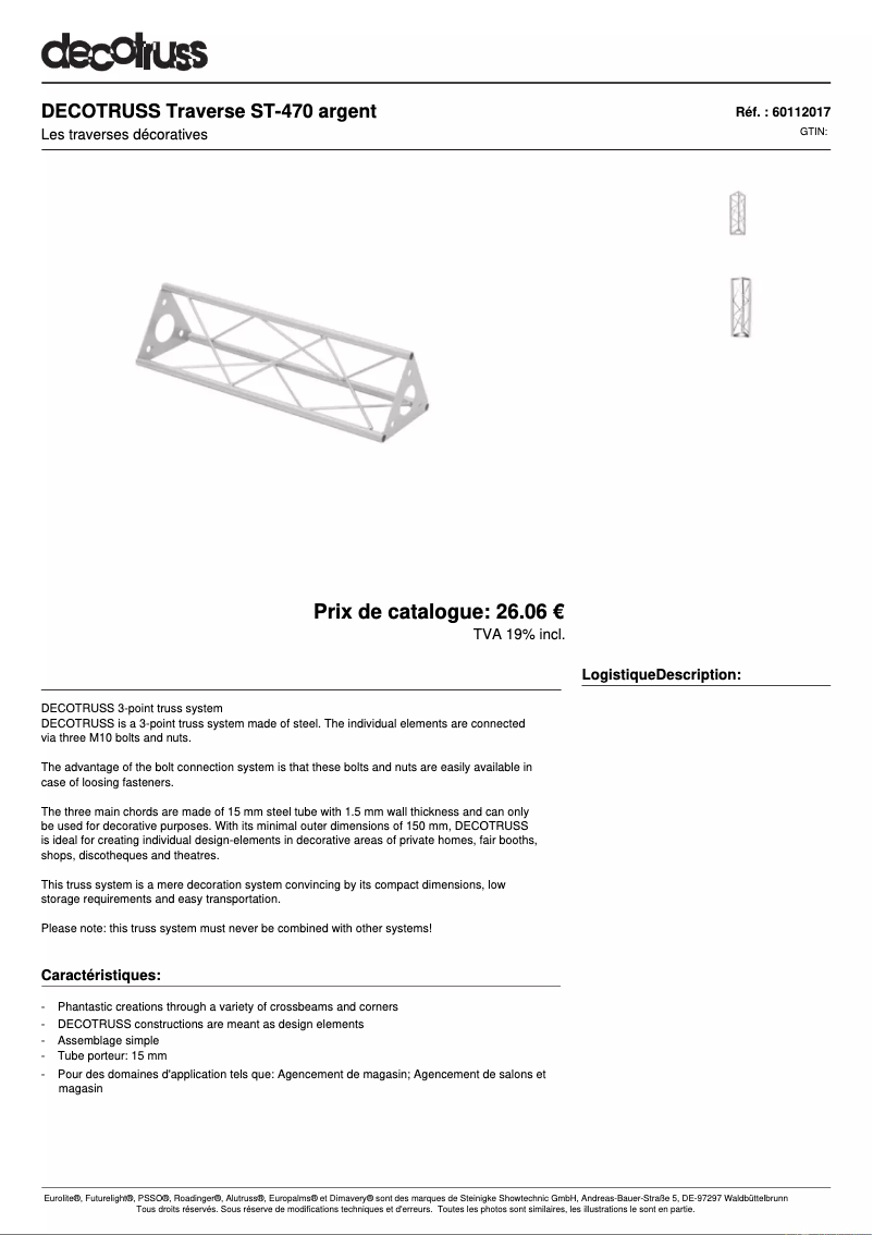 Page 1 de la notice Fiche technique Decotruss ST-470
