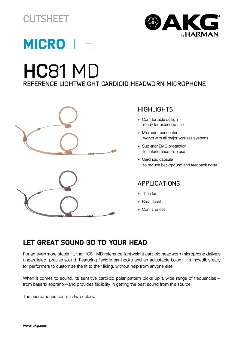 Page 1 de la notice Fiche technique AKG HC81 MD